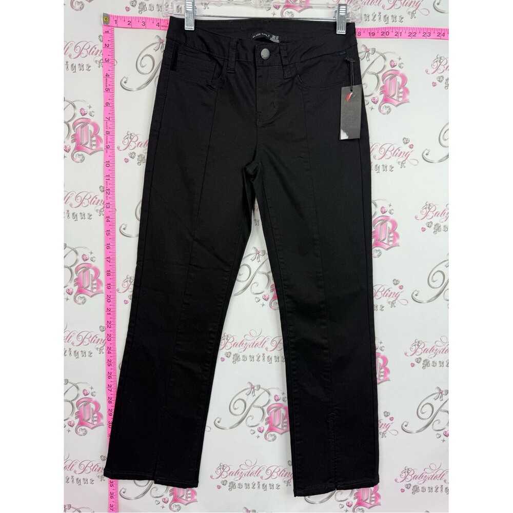 Black Tape_ Black Straight-Leg Pants with Red Tag Accent